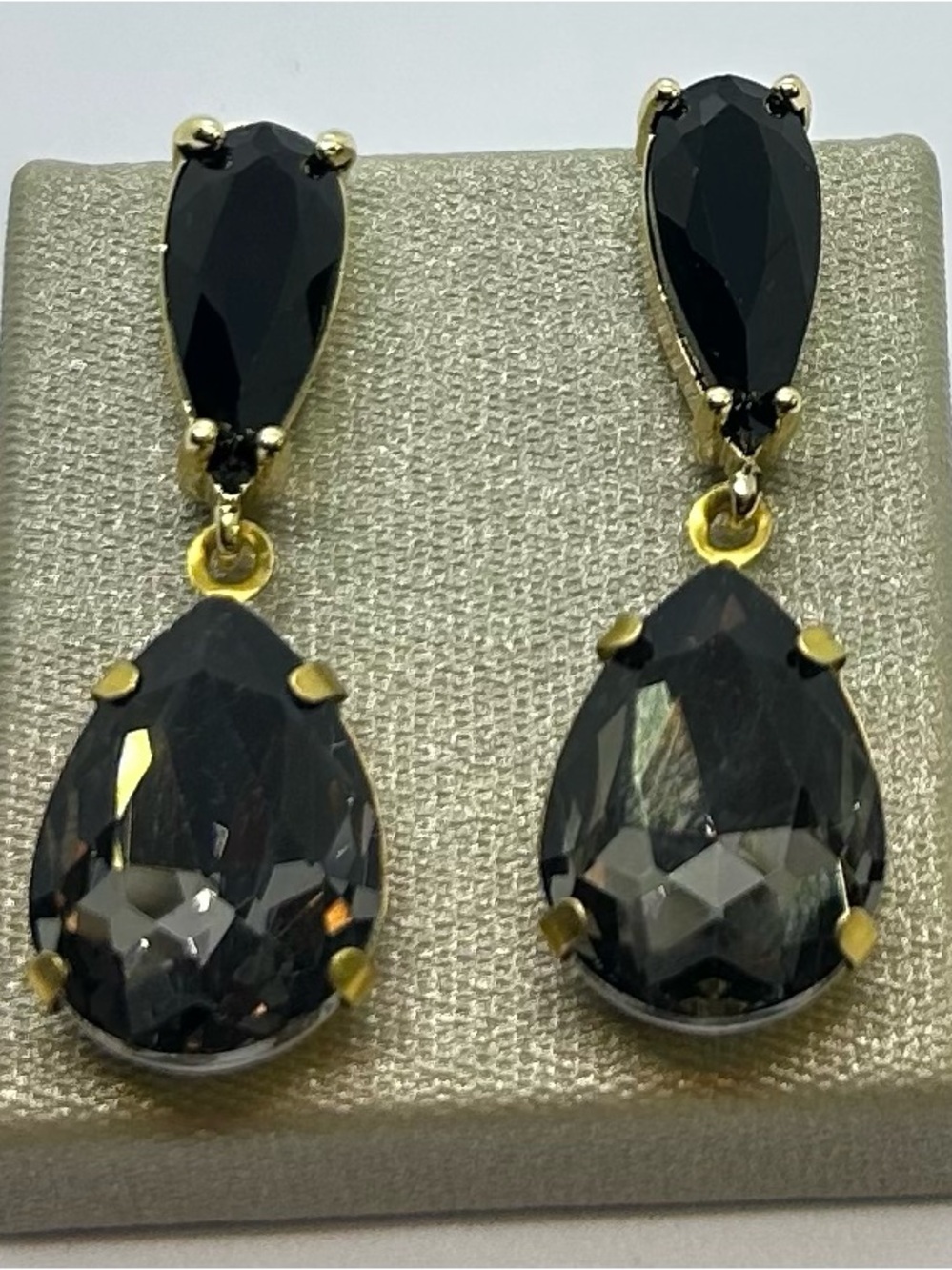 Gold-Tone Black Teardrop Drop Earrings - Elegant Women Jewelry